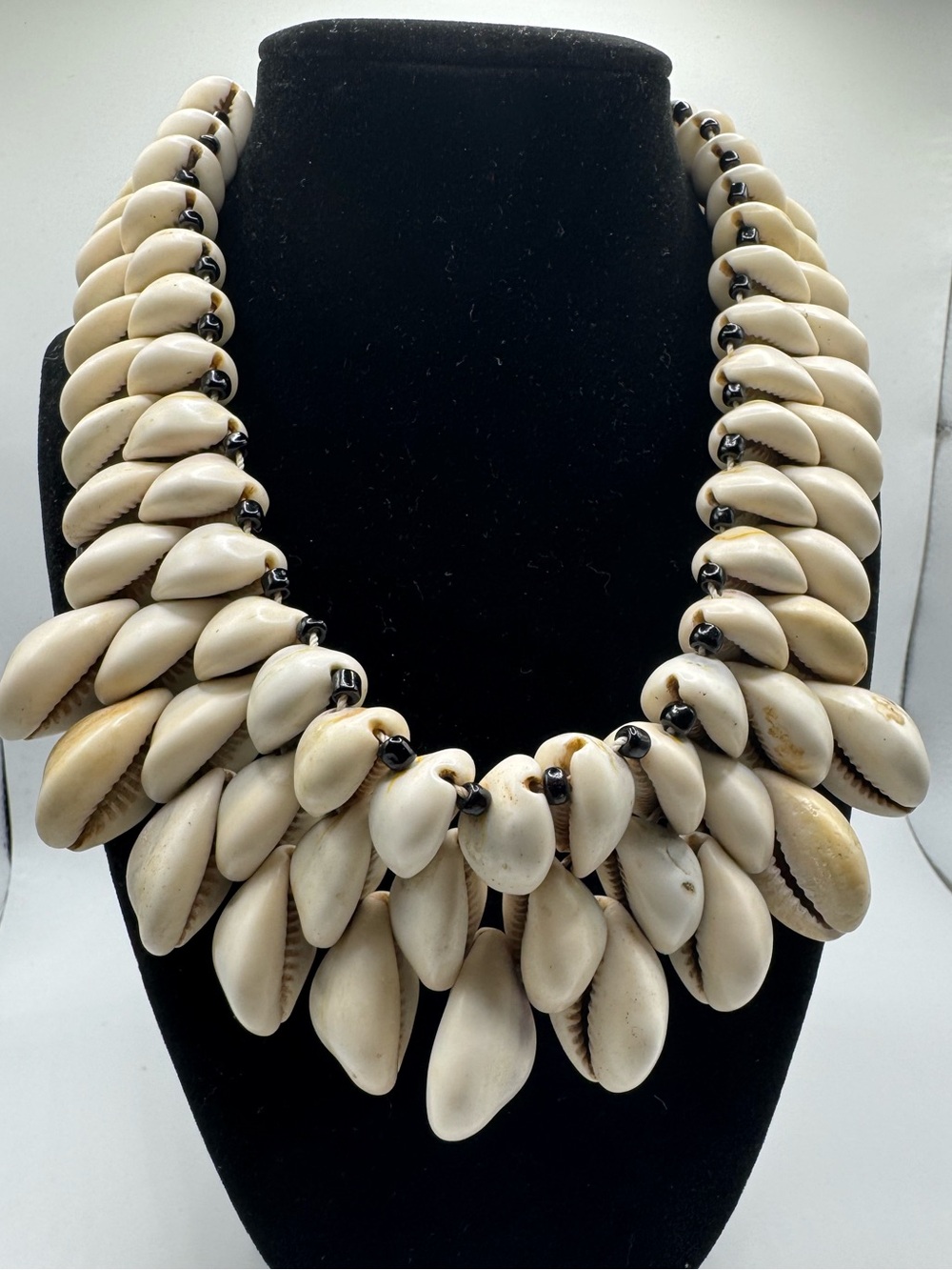 Rare Artisan made Layered Cowrie Shell Necklace in Cream - Beautiful